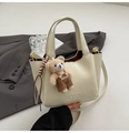 Chic cream white bucket bag in oily leather with cute bear charm and gold hardware - White with Pendant