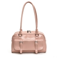 Rosa Schultertasche aus Lackleder mit Vordertasche und zwei Henkeln für Damen im Alltag. - Rosa