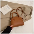 Brown lychee pattern dome crossbody bag, stylish women's shoulder bag with handle. - No Pendant / Brown