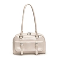 Beige oil-wax leather shoulder bag, trendy underarm pillow bag with double buckle pocket. - White