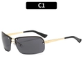 Y2K rimless sunglasses with dark grey lenses and gold metal temples in C1 color - Gold Frame Grey Lens