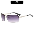Fashionable rimless Y2K sunglasses featuring purple gradient lenses and silver metal temples - Silver Frame Double Grey Lens