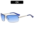 Y2K rimless sunglasses with silver metal temples and blue gradient lenses - Silver Frame Double Blue Lens