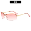 Fashionable rimless Y2K sunglasses with orange-pink gradient lenses and gold metal frames - Golden Frame / Double Pink Lens