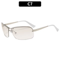 Modern rimless Y2K sunglasses with silver metal frame and light gray tinted lenses - Silver Frame Gradient Silver Lens