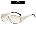 Y2K Oversized champagne gold metal shield sunglasses with wide black temples C5 style - Silver Frame Gradient Silver Lens (C5)