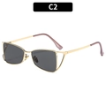 Gafas de sol con montura de metal dorado, lentes grises y patillas púrpuras C2 - Montura Dorada Lente Gris
