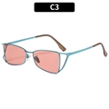 Gafas de sol C3 modernas de metal azul con lentes rosas y montura geométrica - Montura Azul Lentes Rojas