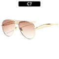 Classic aviator sunglasses with a pale gold metal frame and brown gradient lenses - Gold Frame Double Tea Lens(C7)