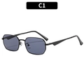 Lunettes de soleil hexagonales en métal noir avec verres gris et branches géométriques - Monture Noire Verres Gris