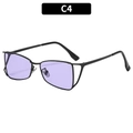 Gafas de sol cat eye con lentes violetas y montura metálica negra con detalles - Montura negra lentes púrpuras
