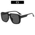 C1 Retro oversized black frame sunglasses with dark grey UV protective lenses for women - Black Frame Grey Lens