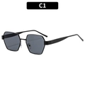 Modern black thin-frame hexagonal polarized sunglasses with dark grey lenses C1 - Black Frame Grey Lens (C1)