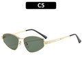 Golden cat eye metal sunglasses with dark green lenses in vintage geometric style - Gold Frame Dark Green Lenses