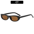 Retro oversized oval sunglasses with glossy black frame and brown lenses C7 - Black Frame Tea Lens (C7)