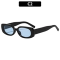 Gafas de sol retro con montura negra brillante y lentes azul claro en diseño ovalado - Marco Negro Lente Azul (C2)