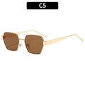 Elegant C5 geometric hexagonal sunglasses with gold metal frame and brown lenses - Gold Frame Dark Tea Lens (C5)