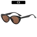 Modische schwarze Cat-Eye-Sonnenbrille mit braunen Gläsern und Metalldetails - Schwarzer Rahmen Tee Linse (C5)