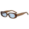 Gafas de sol ovales vintage con montura marrón translúcida y cristales azul claro - Montura Té Transparente Lente Azul (C3)
