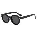 Occhiali da sole C1 vintage poligonali con montatura nera spessa e rivetti argento - Montatura Nera Lenti Grigie (C1)