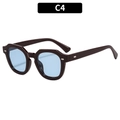 Polygonale Sonnenbrille mit dunkelbraunem Rahmen und hellblauen Gläsern im C4-Stil - Weinroter Rahmen Blaue Linsen (C4)