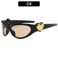 Ovale schwarze Sonnenbrille mit bernsteinfarbenen Gläsern und goldenem Herzdekor - Schwarzer Rahmen Tee Gläser (C4)