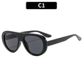 Lunettes de soleil aviateur ovales avec monture noire brillante et verres gris foncé - Monture Noire Verres Gris