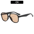 Lunettes aviateur à double pont avec monture noire et verres ambrés de style C4 - Monture Noire Verres Thé Clair