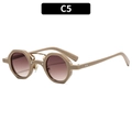 Retro khaki hexagon sunglasses with round lenses and gold double bridge frame - Coffee Frame Tea Lens