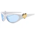 White oval thick frame sunglasses with light blue lenses and gold heart accents - White Frame Blue Lens (C8)