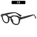 Polygonale schwarze Acetat-Sonnenbrille mit silbernen Metallakzenten und Vintage-C8-Design - Glänzendes schwarzes Gestell Klare Gläser (C8)