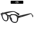Modische schwarze Polygon-Sonnenbrille mit silbernen Rauten-Nieten am Rahmen, Modell C9 - Mattschwarzer Rahmen Klare Linsen (C9)