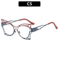 Cat-Eye-Brille in blaugrauem Metallrahmen mit roten Flammenakzenten und Code C5 - Grau & Rot Stil (C5)
