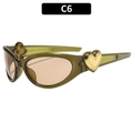 Olive green oval sunglasses with golden heart detail and light brown lenses - Olive Green Frame Tea Lens (C6)