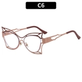 Eleganter roségoldener Schmetterlings-Brillenrahmen mit Cut-Out-Metall-Design und Tipps - Khaki & Kaffee Stil (C6)