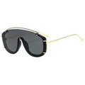 Gafas de sol de escudo modernas con montura metálica dorada y lentes grises - Montura Negra Lente Gris