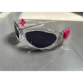 Oval transparent sunglasses featuring pink heart and floral accents on the temples - Transparent Frame Grey Lens (C9)