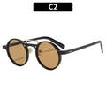 Retro runde Sonnenbrille in schwarzem Rahmen mit Teegläsern und Gold-Metall-Brücke - Schwarzer Rahmen Teefarbene Gläser (C2)