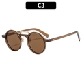Lunettes de soleil rondes rétro avec monture thé transparente et double pont doré - Monture Thé Verres Thé (C3)
