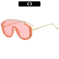 Gafas de sol oversize con lentes rosas, montura de metal dorado y remaches - Montura Rosa / Lentes Rosas
