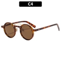 Lunettes de soleil rondes vintage en écaille avec verres bruns et double pont métallique - Monture Léopard Verres Thé (C4)