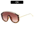 Gafas de sol tipo escudo extragrandes con montura de carey y detalles de metal dorado - Marco de Leopardo Lentes de Té Degradados