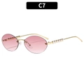 Lunettes de soleil ovales sans monture avec verres dégradés roses et branches dorées à perles - Monture Dorée Doubles Verres Rouges