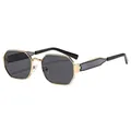 Lunettes de soleil polygonales en métal doré avec verres gris et branches grises - Monture Noir Or Verres Gris