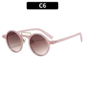 Retro round sunglasses with translucent pink frames and gradient brown lenses, model C6 - Jelly Pink Double Tea Lens (C6)