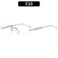 Lunettes de soleil ovales sans monture avec branches dorées et perles élégantes - Monture Argentée Verres Transparents