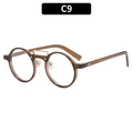 Retro round-frame sunglasses with translucent amber rims and golden double bridge bridge - Tea Frame Clear Lens (C9)