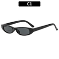 Retro C1 narrow black frame sunglasses with dark grey lenses in a vintage cat-eye style - Black Frame Grey Lens (C1)