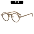Khaki round vintage sunglasses with gold double bridge and metal rivets, Model C11 - Coffee Frame Clear Lens (C11)