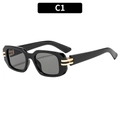 Retro quadratische Oversize-Sonnenbrille in Schwarz mit goldenen Metallscharnieren - Schwarzer Rahmen Graue Linsen (C1)